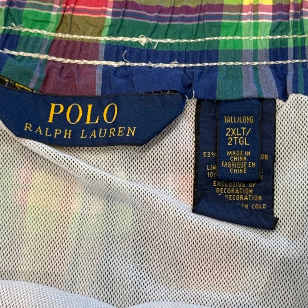 Polo Ralph Lauren Mens 2XLT Madras Plaid Swim Trunks Multi Color Big & Tall 2XL